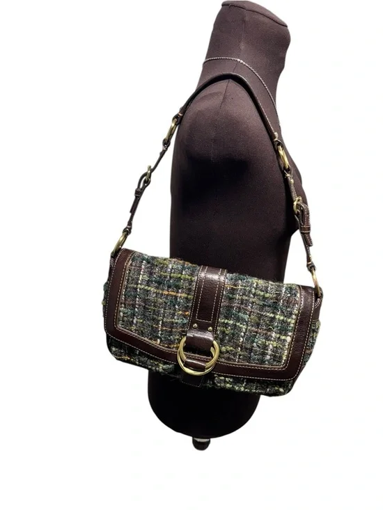 RARE VTG Coach Soho Womens Tweed Shoulder Bag Wool Alpaca Brown Green Y2K - Picture 2 of 16